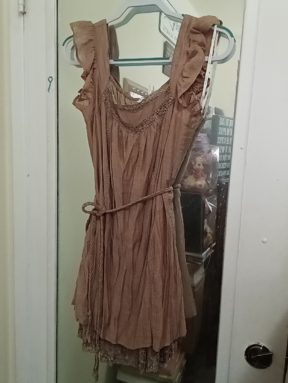 Women's Sleeveless BLU PEPPER Ruffle Brown Dress with Tie Waist